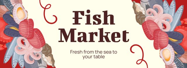 Fish Market Ad with Creative Illustration Facebook cover Design Template