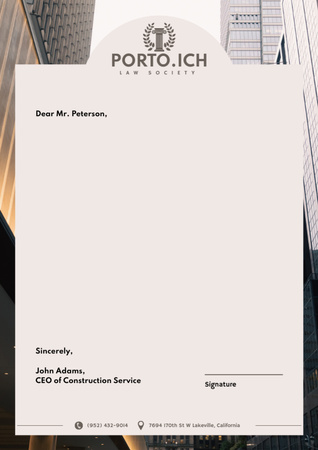 Construction Company Offer with Modern Business Buildings Letterhead Design Template
