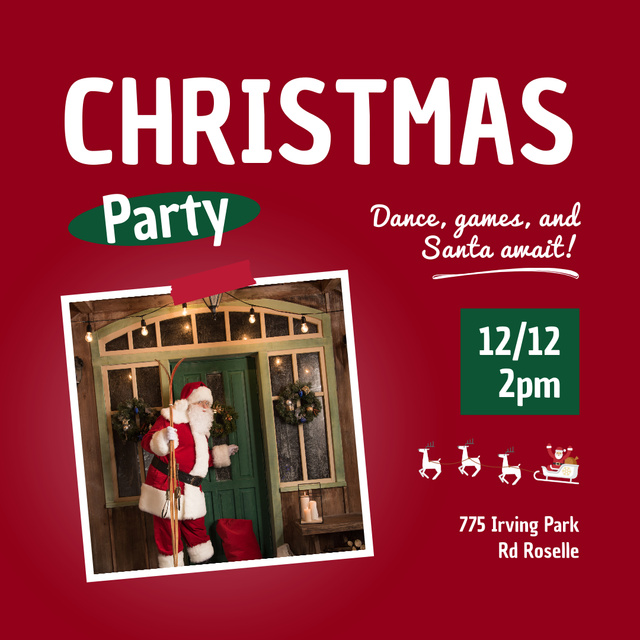 Bright Christmas Party Announcement with Dancing Animated Post Πρότυπο σχεδίασης