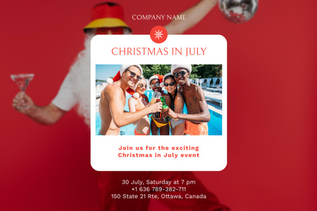 Ontwerpsjabloon van Flyer 4x6in Horizontal van Kerstfeest in juli met een stel jonge mensen in het zwembad