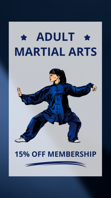 Adult Martial Arts Promo with Illustration of Fighter in Uniform Instagram Video Story Design Template