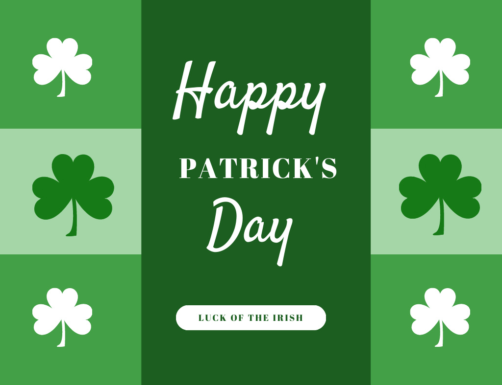 St. Patrick's Day Greeting on Simple Green Layout Thank You Card 5.5x4in Horizontal Šablona návrhu
