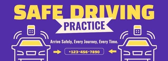 Safe Driving Practice At School Offer In Purple Facebook cover Tasarım Şablonu