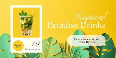 Grande oferta em bebidas e coquetéis tropicais Twitter Modelo de Design