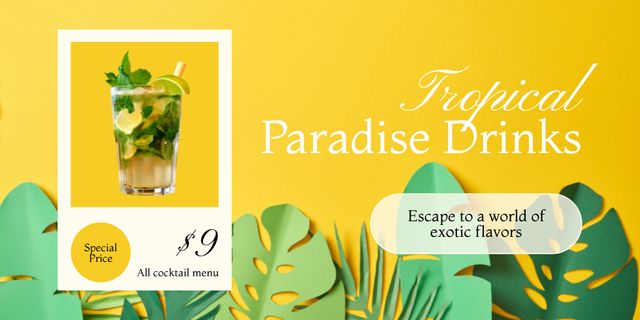 Great Offer on Tropical Drinks and Cocktails Twitter Design Template
