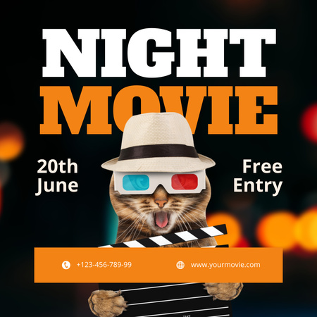 Designvorlage Movie Night Announcement with Comical Cat für Instagram