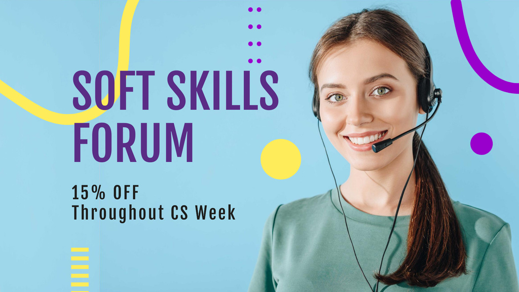 Soft Skills Forum Announcement with Female Consultant FB event cover – шаблон для дизайну