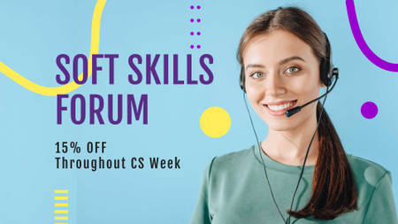 Soft Skills Forum Announcement with Female Consultant FB event cover tervezősablon