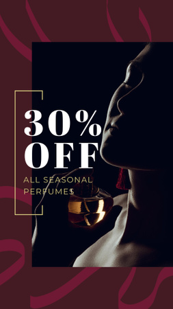 Perfumes Sale Offer with Woman applying Perfume Instagram Story Modelo de Design