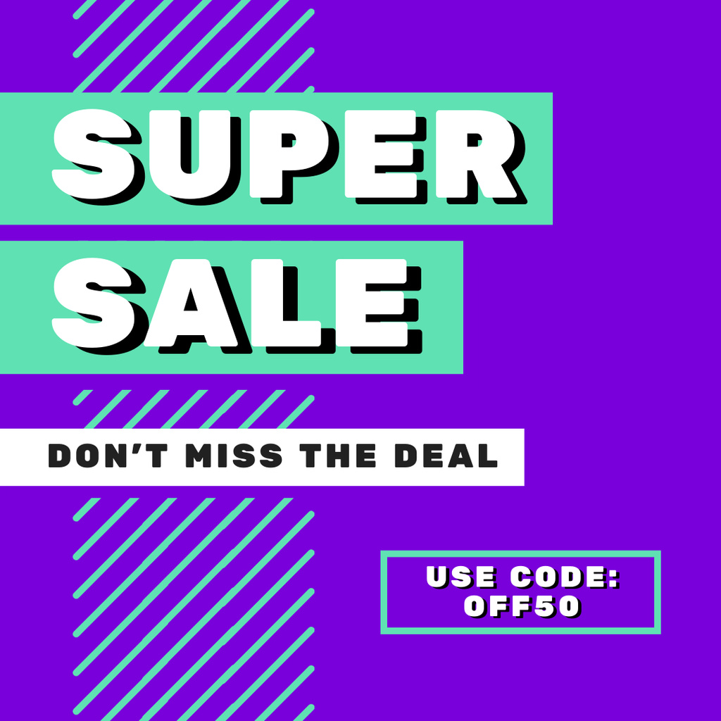 Designvorlage Super Sale Ad with Promo Code für Instagram AD