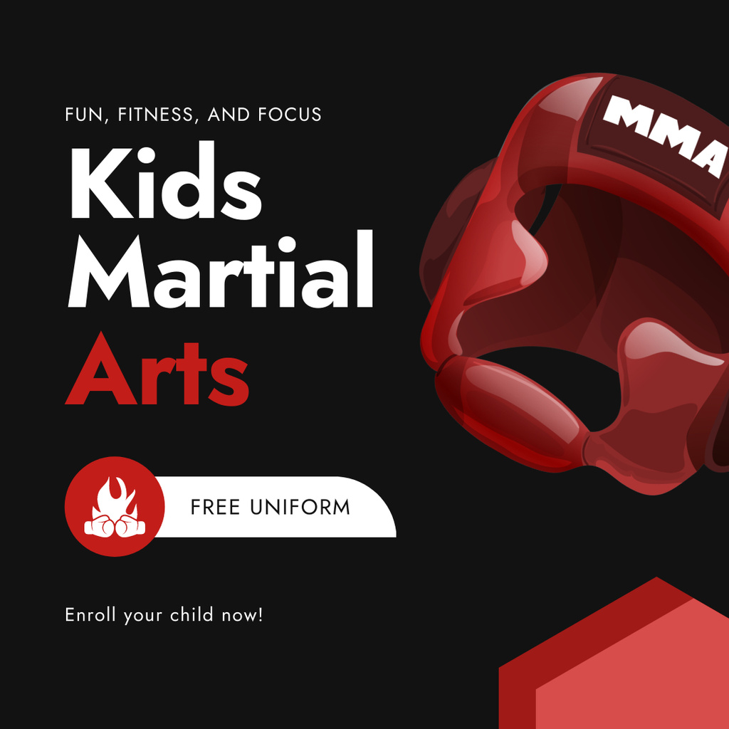 Kids Martial Arts Ad with Red Protective Helmet Instagramデザインテンプレート