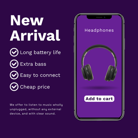 New Headphone Arrival Anouncement  with Technical Features  Instagram Design Template