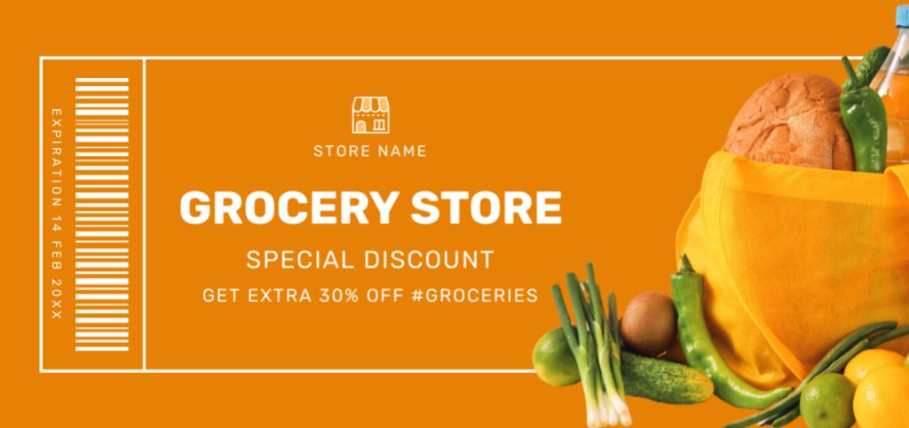 Grocery Store Promotion on Yellow Coupon Din Large Design Template