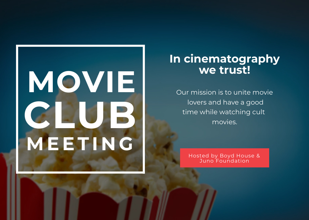 Movie Club Meeting with Popcorn Postcard Design Template