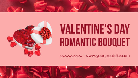 Valentine's Day Romantic Bouquet in Gift Box FB event cover Design Template