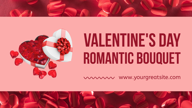 Valentine's Day Romantic Bouquet in Gift Box FB event cover Design Template
