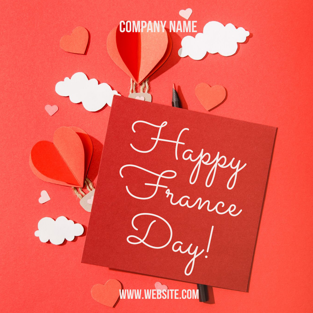 Lovely France Day Congratulations With Hearts Instagram Tasarım Şablonu