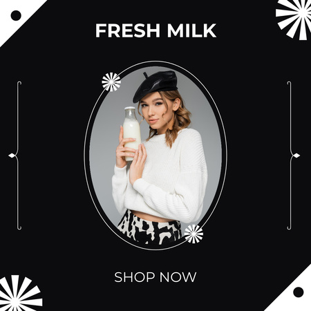 Fresh Milk Offer on Black Instagram Design Template