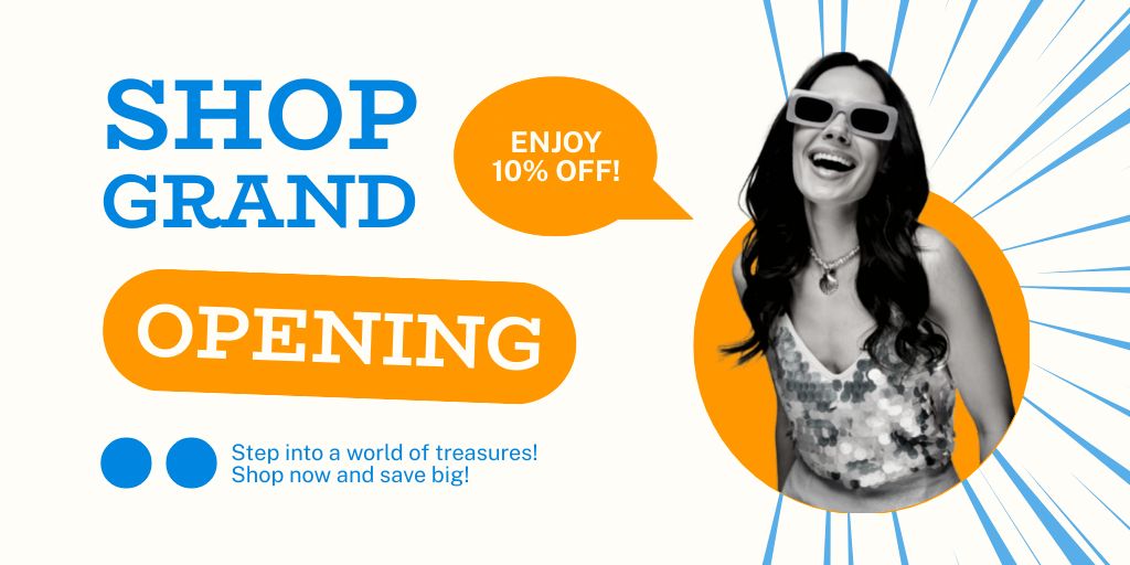 Impressive Shop Grand Opening With Discounts Twitter Design Template