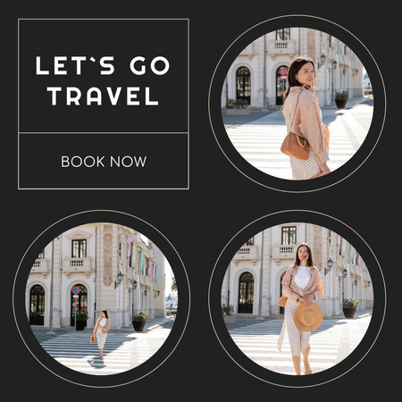 Young Woman Walking Alone in City Street Instagram AD Design Template