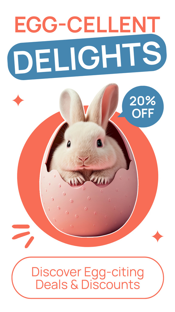Easter Delights Discount Offer with Bunny in Egg Instagram Story Πρότυπο σχεδίασης