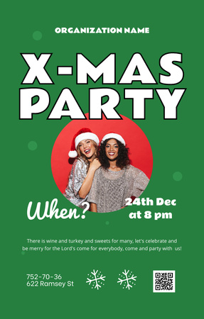 Women in Santa's Hats on Christmas Party Invitation 4.6x7.2in Design Template