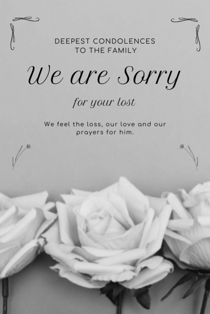 Template di design Saddened by Loss And Expressing Condolences With White Roses Postcard 4x6in Vertical