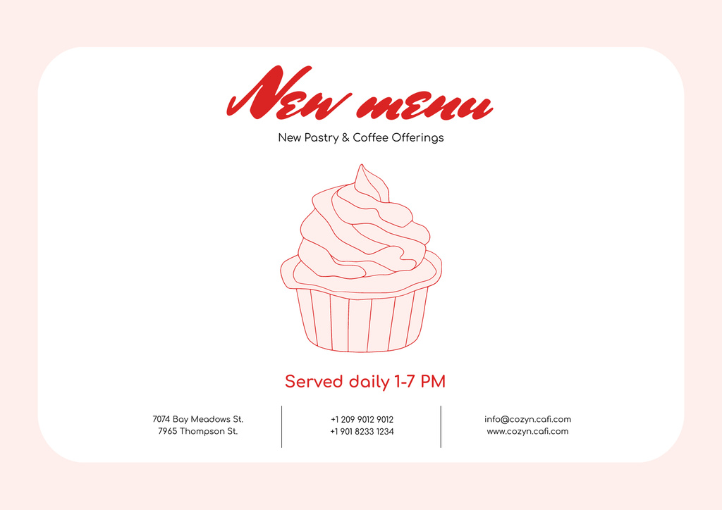 New Menu with Illustration of Cute Pink Cupcake Poster A2 Horizontal Design Template