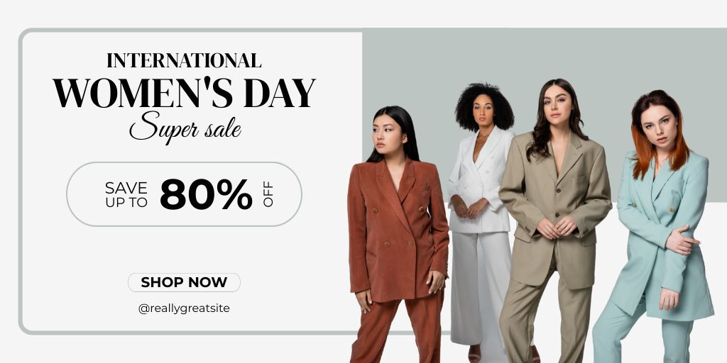 Modèle de visuel Super Sale on International Women's Day with Stylish Women - Twitter