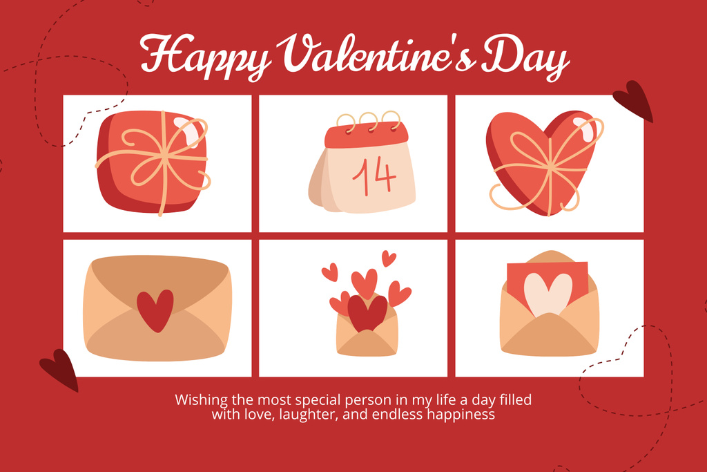 Presents And Envelopes For Valentine's Wishes And Celebration Mood Board Design Template