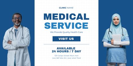 Medical Services Ad with Doctors Twitter Design Template