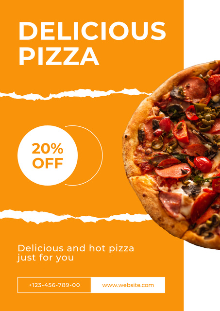 Discount on Delicious Pizza in Pizzeria Poster Tasarım Şablonu