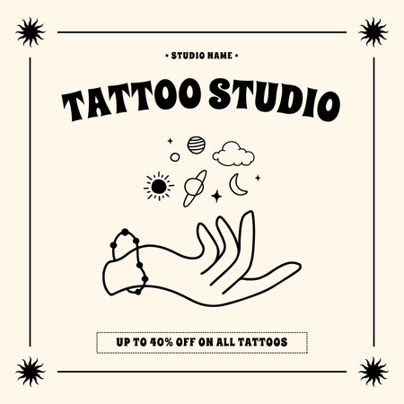 Designvorlage Kreativer Tattoo-Studio-Service mit Rabatt für Instagram