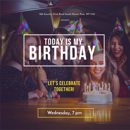 Birthday Invitation Girl blowing Candles on Cake Instagram AD Design Template