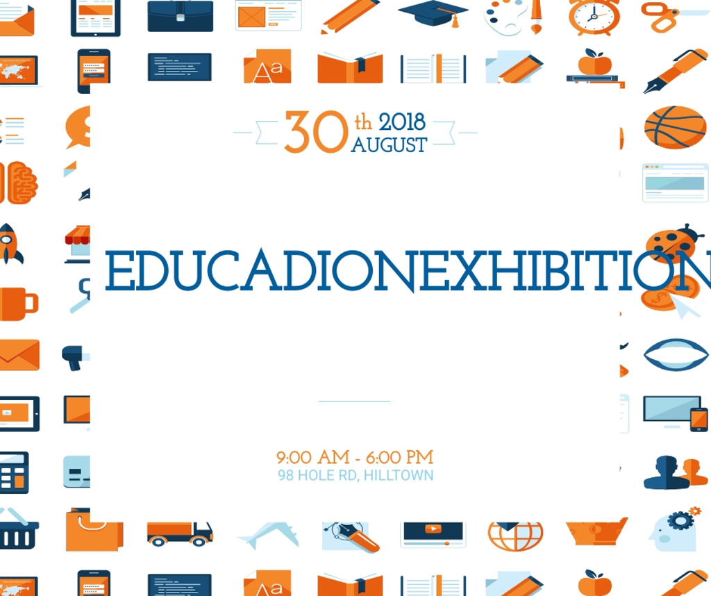 Education Exhibition Bright Sciences Icons Facebook tervezősablon