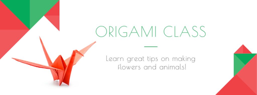 Origami Courses Announcement with Paper Animal Facebook cover Design Template