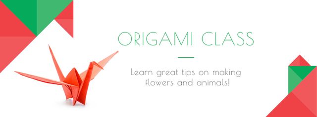Origami Courses Announcement with Paper Animal Facebook coverデザインテンプレート