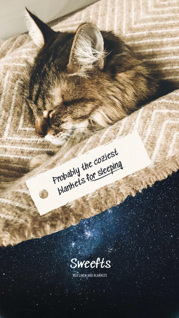 Modèle de visuel Cute Cat sleeping under Blanket - Instagram Story