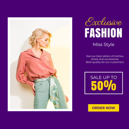 Female Fashion Clothes Sale with Blonde in Jeans Instagram Design Template