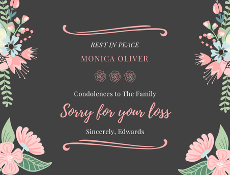 Plantilla de diseño de Frase de condolencias con flores Postcard 4.2x5.5in 