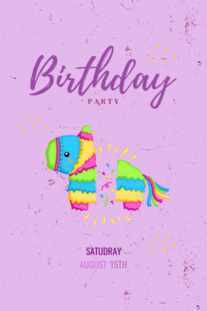 Ontwerpsjabloon van Invitation 6x9in van Birthday Party Announcement with Colorful Pony