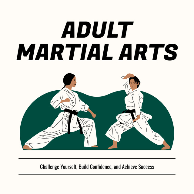 Promo of Adult Martial Arts Courses with Illustration of Fighters Instagram Tasarım Şablonu