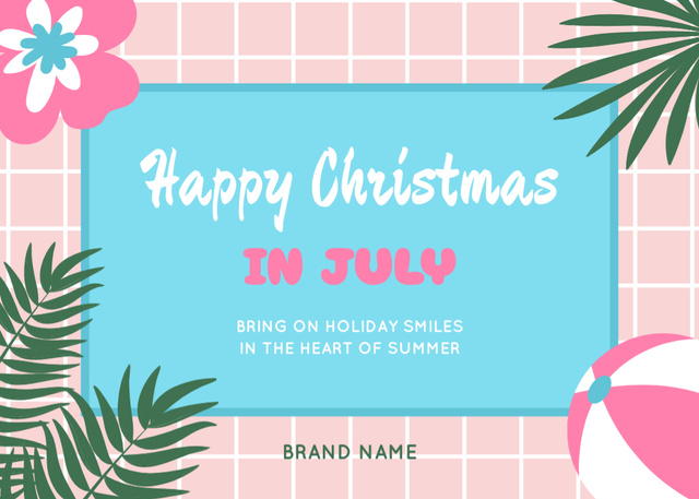 Plantilla de diseño de Festive Christmas In July Congratulations With Plants In Pink Postcard 5x7in 