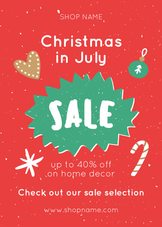 Anúncio alegre da venda do Natal de julho no vermelho Flayer Modelo de Design