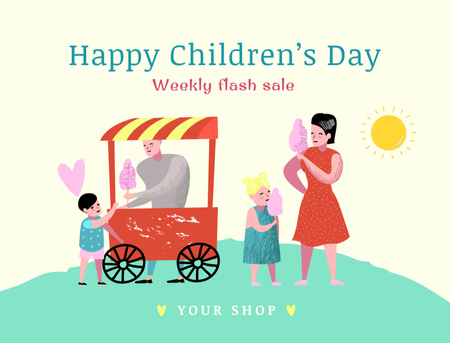 дитячий день продажу з ілюстрацією до сімейного життя Postcard 4.2x5.5in – шаблон для дизайну