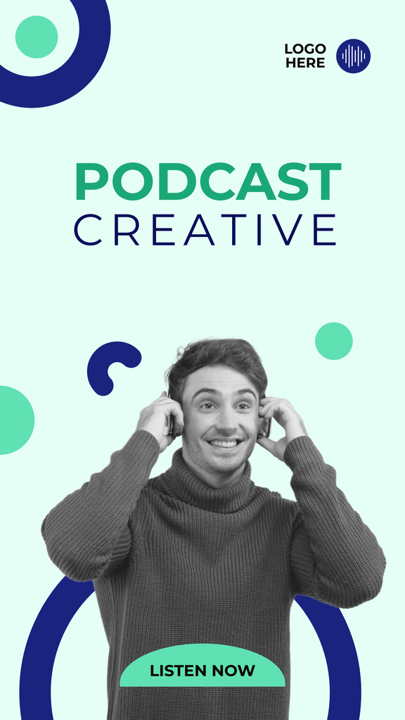 Man in Earphones for Creative Podcast Talk Ad Instagram Storyデザインテンプレート