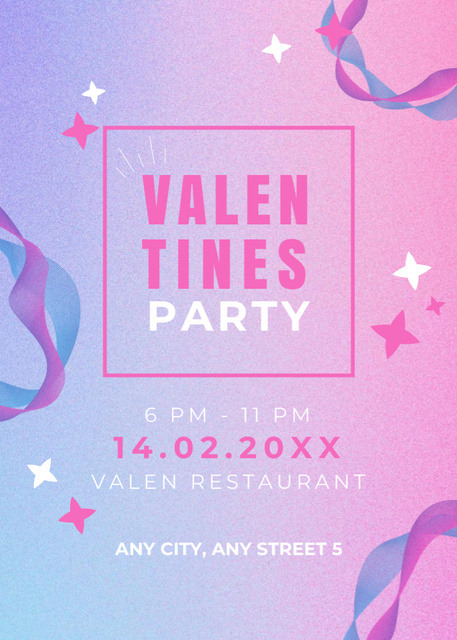 Valentine's Day Party Announcement with Stars Invitationデザインテンプレート