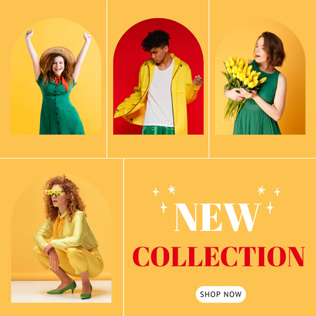 Plantilla de diseño de Fashion Clothes Ad with People in Colored Clothes Instagram 