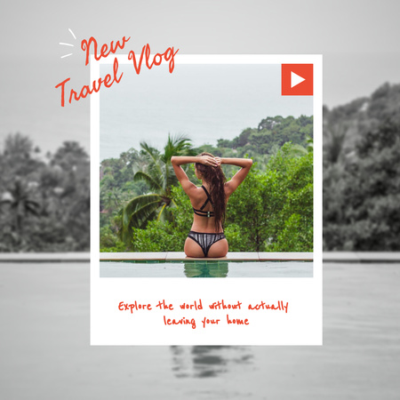 Ontwerpsjabloon van Instagram van Travel Blog Promotion with Woman Near Pool