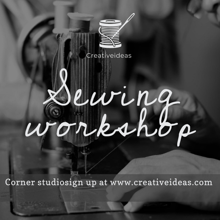 Designvorlage Sewing Workshop Ad Tailor at Sewing Machine für Instagram AD